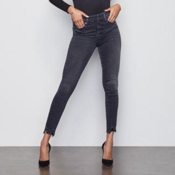 good american good waist piecing high rise skinny jeans